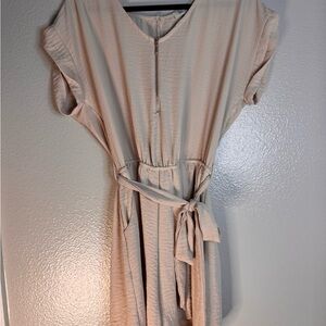 Women’s Cream Tie-Waist Dress with Front Zip